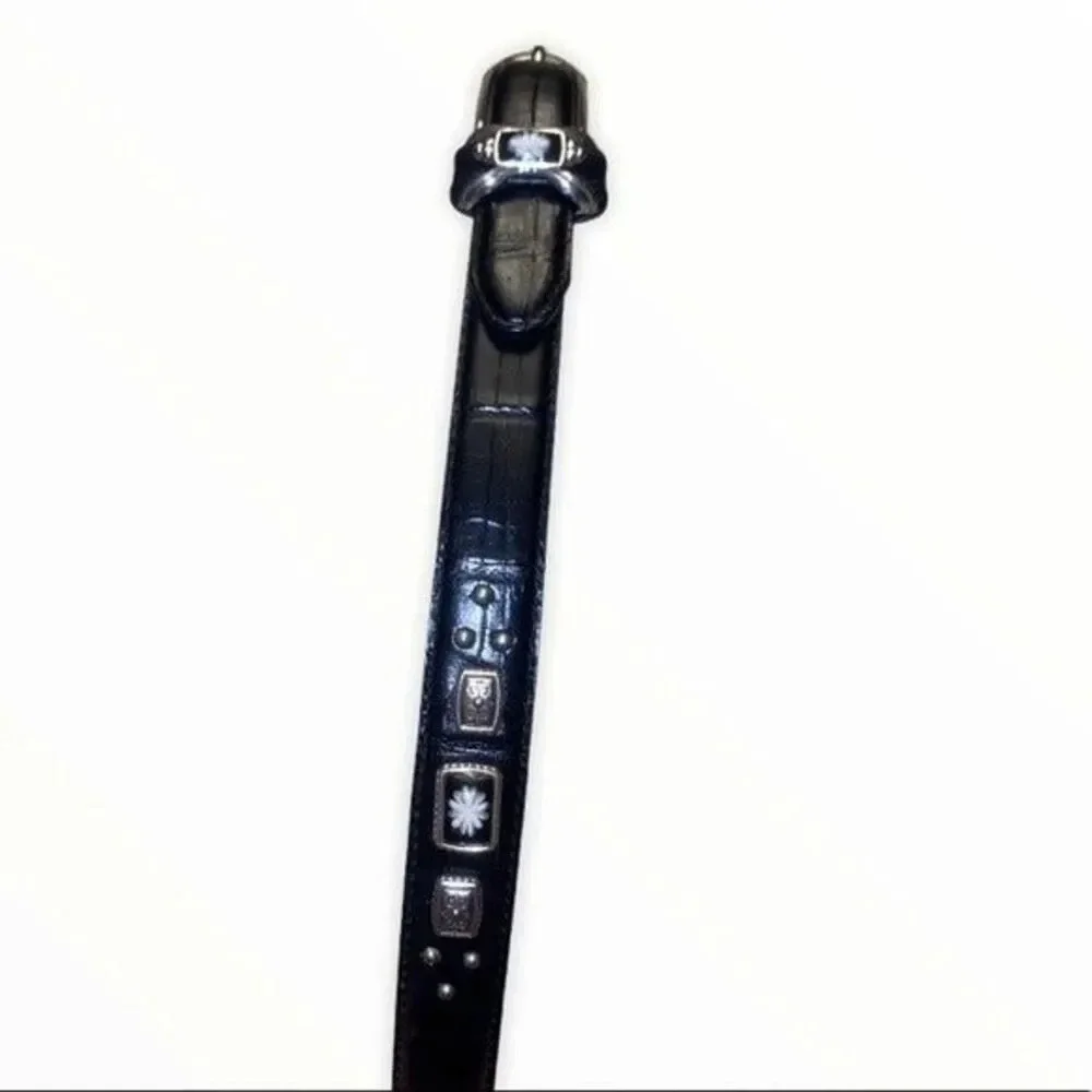 Brighton black leather belt with silver embellishments Vtg